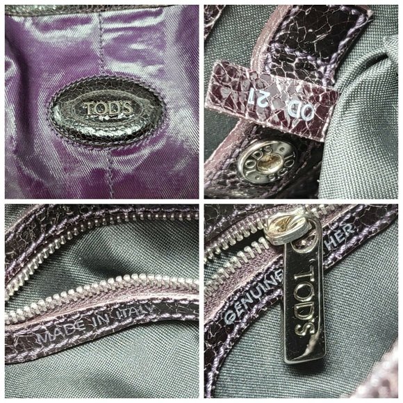 Tods G Line Easy Shopper Sacca Purple Coated Canvas Leather Medium Tote Hand Bag - Picture 12 of 12